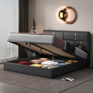 NicBex Queen Upholstered Bed Frame with Lift Up Storage,Platform Bed Frame with Black and Gold Headboard,No Box Spring Needed,Black - 1 of 4