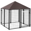 57'' Outdoor Dog Kennel with Roof Heavy Duty Steel Pet Playpen with Lockable Door and UV Water Resistant Canopy for Backyard,Black - LAOTIES - 3 of 4