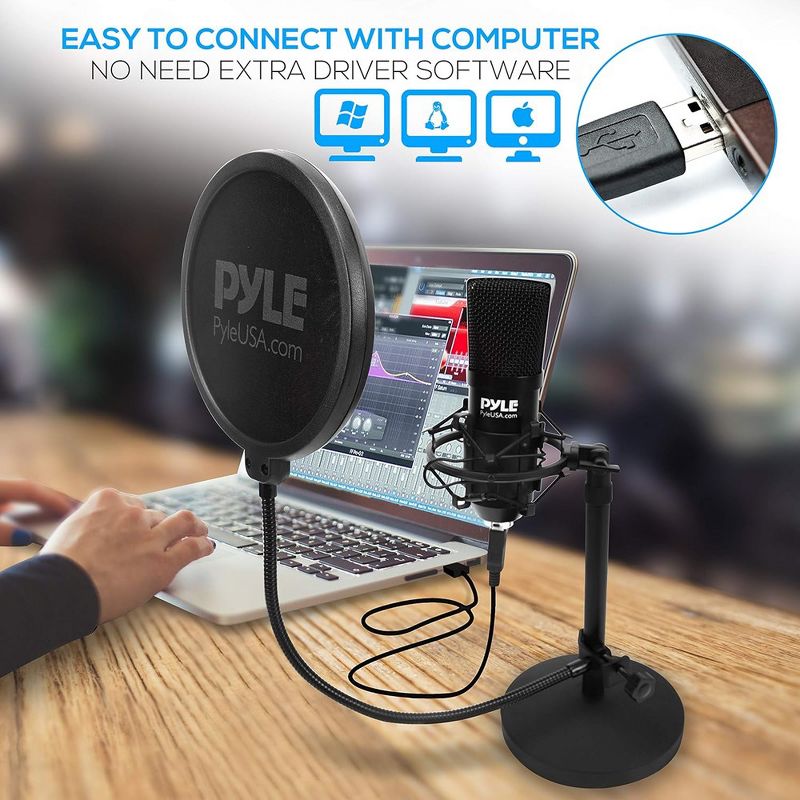 Pyle USB Microphone Podcast Recording Kit - Black, 3 of 11