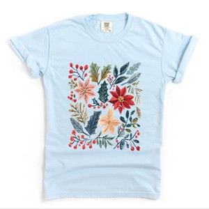 Christmas Flowers and Berries Distressed - Women's Garment Dyed Graphic T-Shirt - 1 of 4