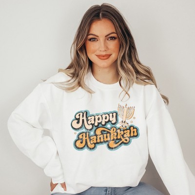Simply Sage Market Women's Graphic Sweatshirt Retro Happy Hanukkah Distressed