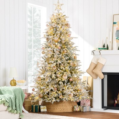 9ft Pre-Lit Flocked Full Noble Fir Christmas Tree with Multicolor LED Lights