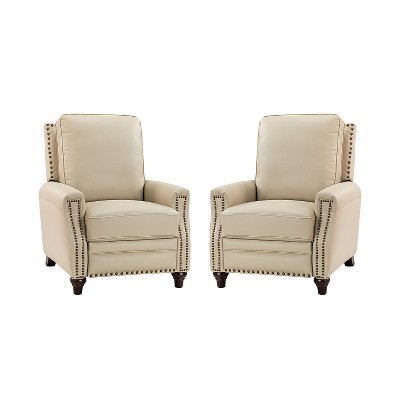 Set of 2 Theresa Modern Wooden Upholstery Genuine Leather Recliner with Nailhead Trim for Living Room and Bedroom  | ARTFUL LIVING DESIGN