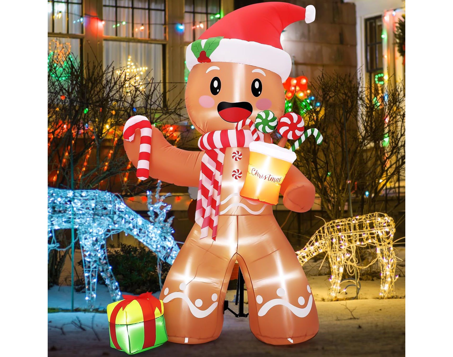 GAOMON Christmas Inflatables Outdoor Decorations, 8FT Gingerbread Man Christmas Blow Up Yard Decorations