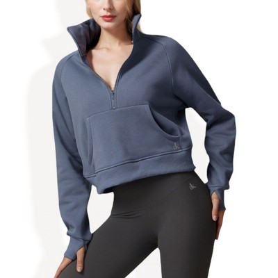 Anna-Kaci Active Women's Cropped Half-Zip Pullover Hoodie with Front Pocket