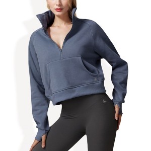 Anna-Kaci Active Women's Cropped Half-Zip Pullover Hoodie with Front Pocket - 1 of 4