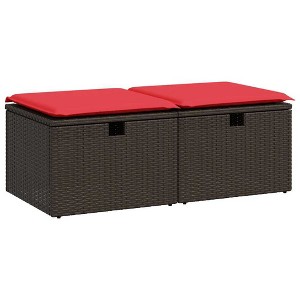 vidaXL Patio Sofa Set with Cushions Modular Stools 2 Piece Poly Rattan Acacia - Brown - 1 of 4