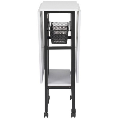 Black and White Metal Folding Craft Table with Storage
