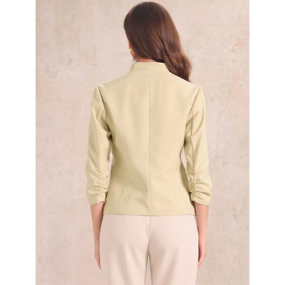 Allegra K Women's 3/4 Sleeve Zipper Pockets Collarless Blazer Apricot Medium — фото 3
