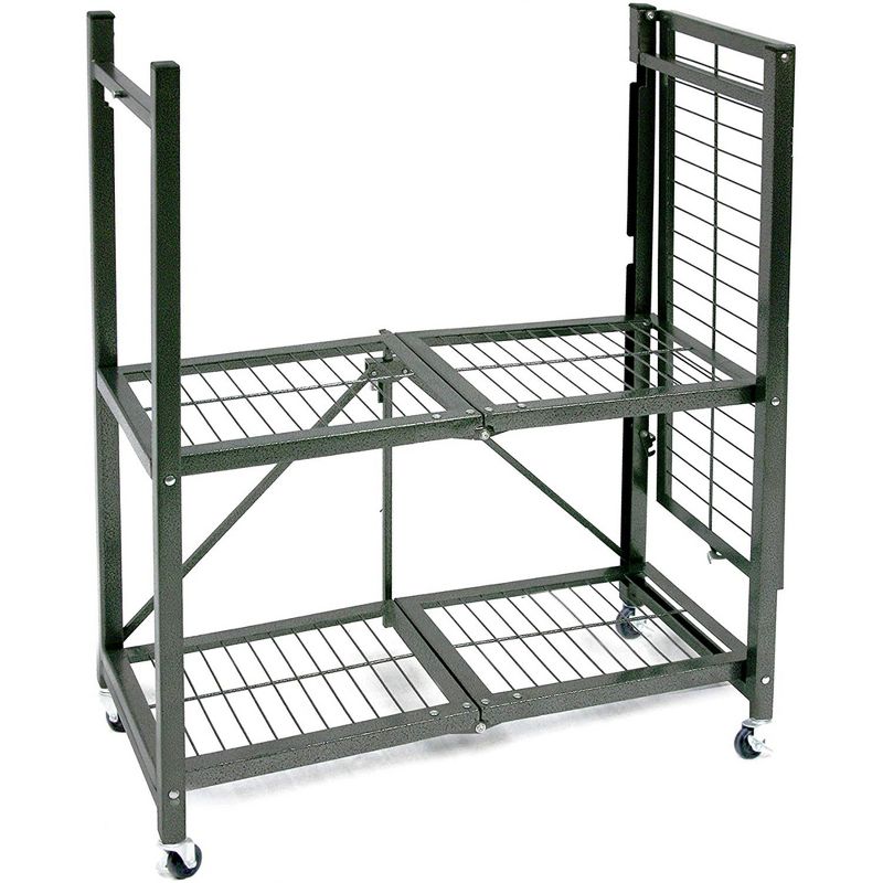 Origami General Purpose Foldable Shelf Storage Rack with Wheels for Home, Garage, or Office, Pewter, 2 of 7