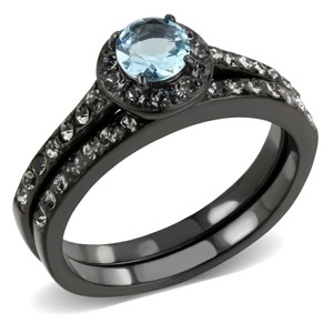 Slickblue Black Stainless Steel Ring with Sea Blue Glass Center, Women’s Halo Design, Statement Jewelry, Sizes 5-10 - 1 of 4