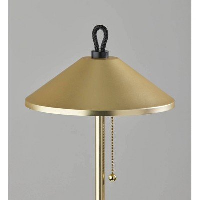 Antique Brass and Black Metal Floor Lamp with Conical Shade