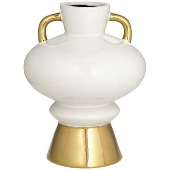 Studio 55D Clementine 13" High White Ceramic Vase with Handles