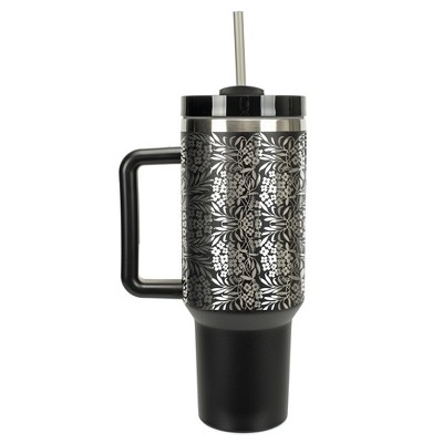 Elanze Designs Flowers in Bloom Garden Pattern 40 oz. Stainless Steel, Large Water Bottle Coffee Mug, Spill & Leak Resistant, Thermal Travel Tumbler