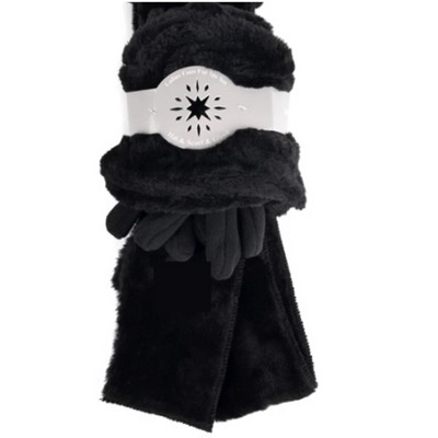 Women's Plush Faux Fur and Fleece Gloves Scarf Hat 3 Piece Winter Set