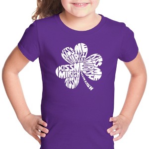 LA Pop Art Girl's Word Art T-shirt - KISS ME I'M IRISH - 1 of 4