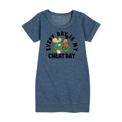 - Hey Arnold! - Cheat Day Graphic Short Sleeve Fleece Dress