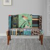 Royal Hampton 45 Inch Settee Loveseat Bench, Handcrafted Wingback Design, Bird Collage Print Velvet Fabric - 2 of 4