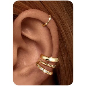 4-Pair Gold Plated Ear Cuffs - Hypoallergenic Clip-On Cartilage Earrings (Silver/Gold), Non-Tarnish Fake Ear Jewelry Set - 1 of 4