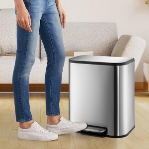 8 Gallon Kitchen Trash Can with Lid, Stainless Steel Garbage Can with Foot Pedal & Removable Inner Bucket, Rectangular Step On Waste Bin (Silver, 30L) - 1 of 4