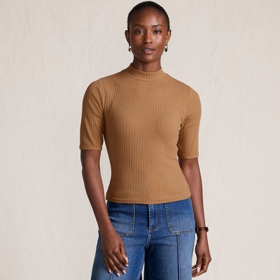 Lands' End Women's Elbow Sleeve Pointelle Rib Mock Neck
