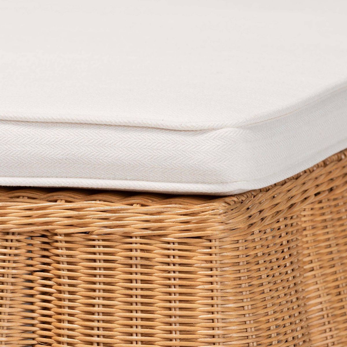 bali & pari Palm Scallop Natural Rattan Square Ottoman with Cushion Light Honey - thumbnail 3
