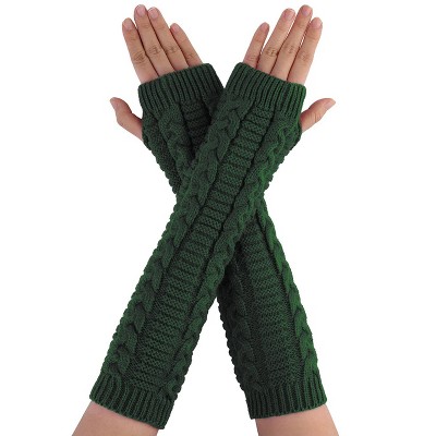 Allegra K Women's Winter Fingerless Thumbhole Elbow Length Knitted Gloves Arm Warmer