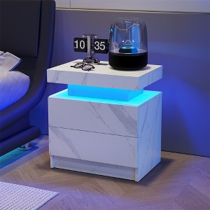 Nightstand With 2 Drawers, Bedside Tables With Adjustable LED Lights, Small Night Stands, Modern Side Table For Living Room Bedroom, Easy Assembly - 1 of 4
