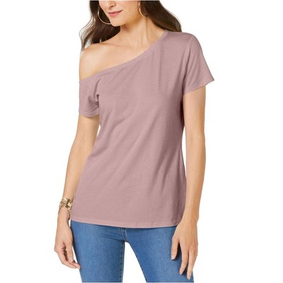 I.N.C International Concepts Womens Off the Shoulder Basic T-Shirt, Pink, Medium