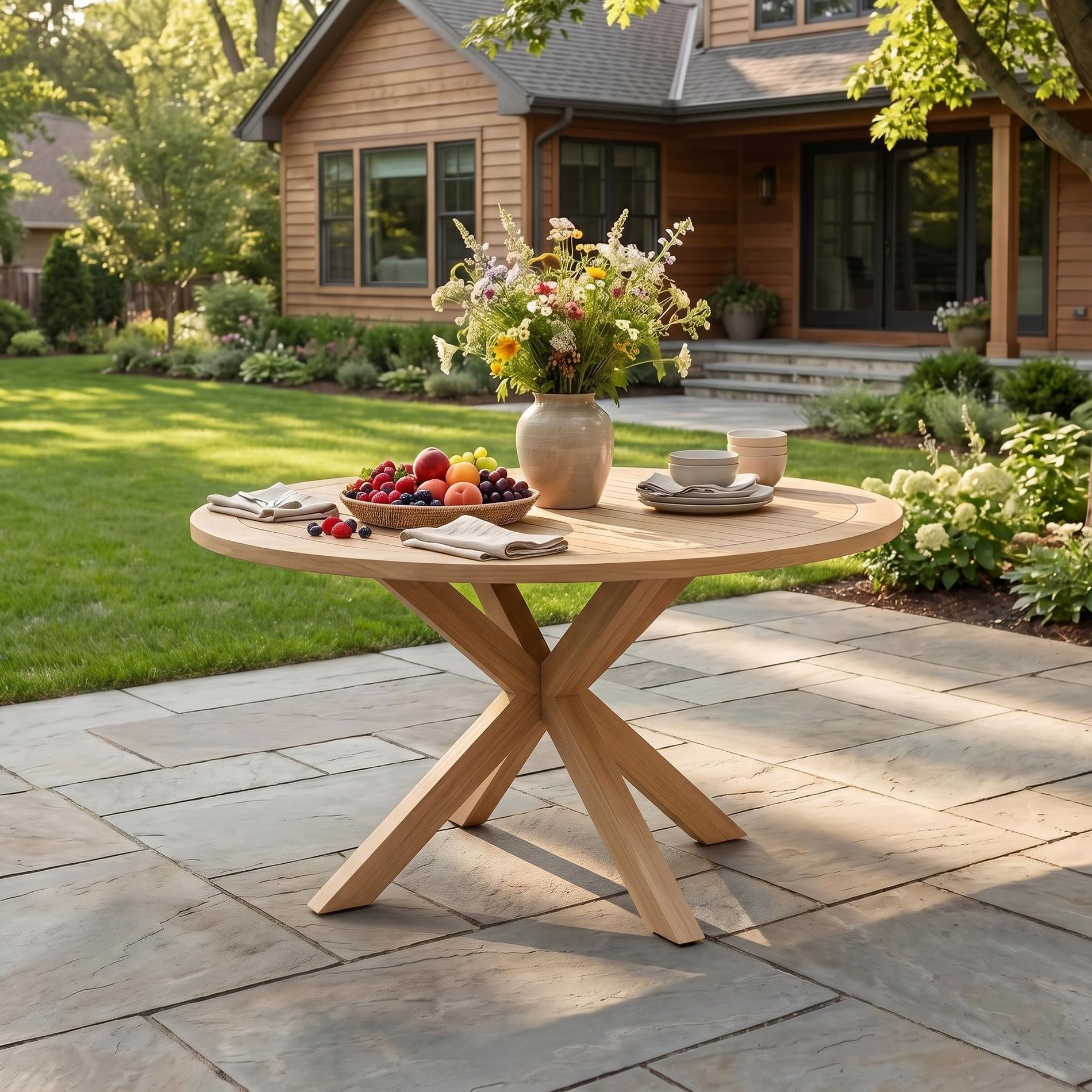 Christopher Knight Home Phanes Rustic Patio Acacia Wood Slatted Dining Table, Natural
