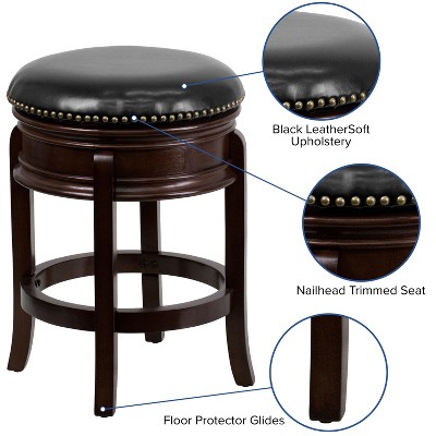 24'' Black Leather Swivel Saddle Wood Counter Stool