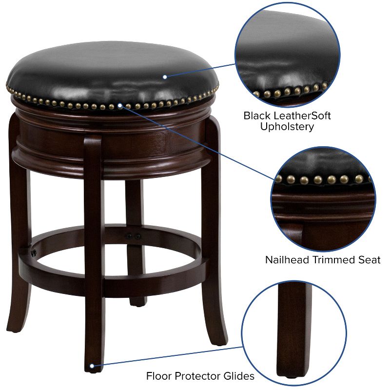 Flash Furniture 24'' High Backless Wood Counter Height Stool with Carved Apron and LeatherSoftSoft Swivel Seat, 5 of 12