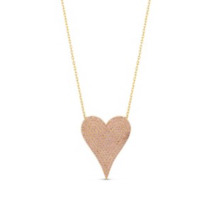 SHYMI Large Pavé Heart Necklace – .925 Sterling Silver, 14k Gold-Plated - Rhodium Plated, Cubic Zirconia Pavé Detailing, Adjustable Chain - 1 of 1