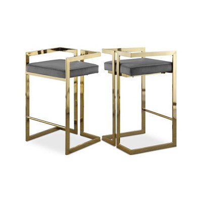 Meridian Furniture,Ezra Grey Velvet Stool, Set of 2