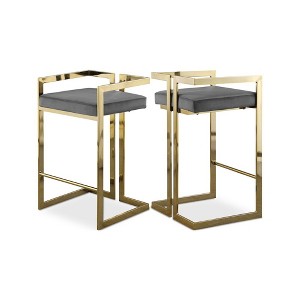 Meridian Furniture,Ezra Grey Velvet Stool, Set of 2 - 1 of 4