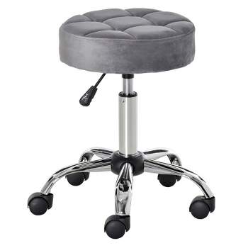 HOMCOM Round Vanity Stool with Height Adjustable Lift, Luxury Style Upholstery and Swivel Seat and Wheels