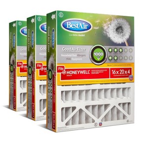 BestAir 16"x20"x4" MERV 8 Furnace Filter for Honeywell: Electrostatic Air Control, Captures Dust & Pet Dander, 3 Pack - 1 of 4