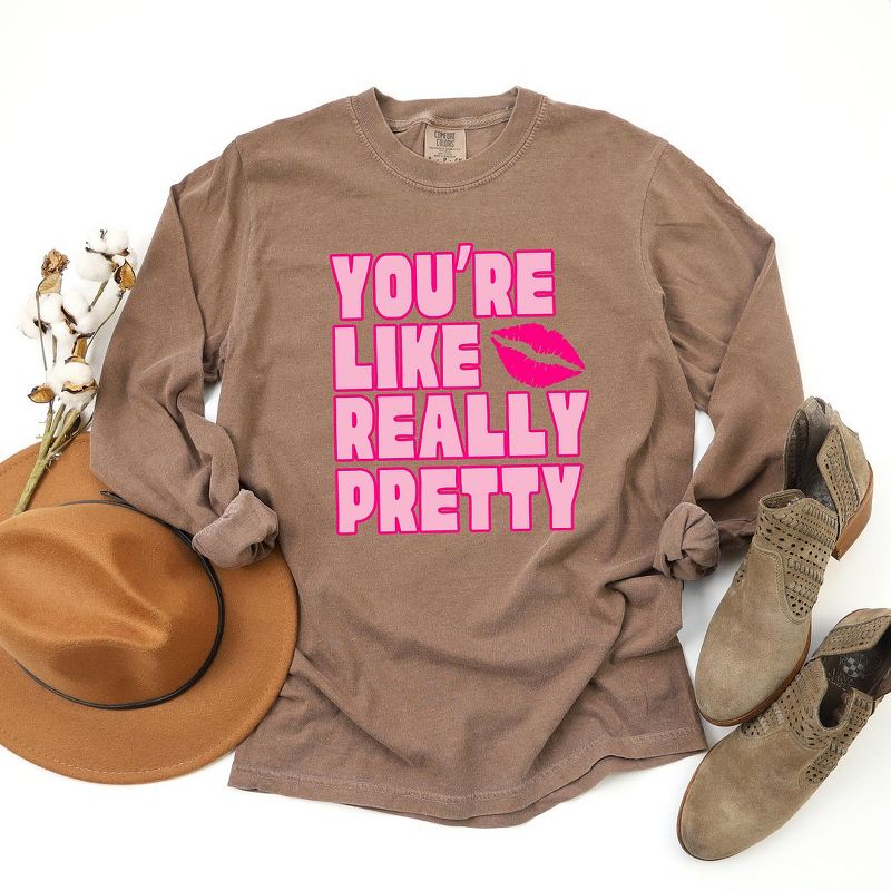 Simply Sage Market Women's You're Like Really Pretty Lips Long Sleeve Garment Dyed Tee, 4 of 5