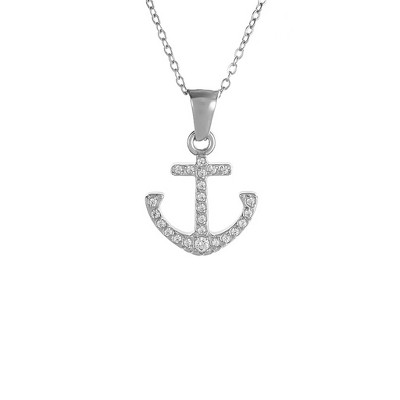 Anna-Kaci Crystal Rhinestone Gold and Silver Tone Anchor Pendant Necklace for Nautical Themed
