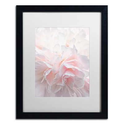 Pink Peony Petals Framed Canvas Art with White Matte