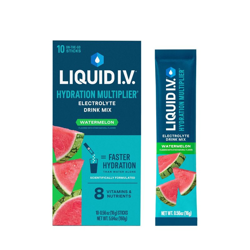 Liquid I.V. Hydration Multiplier Vegan Powder Electrolyte Supplements - Watermelon - 0.56oz each/10ct, 1 of 8