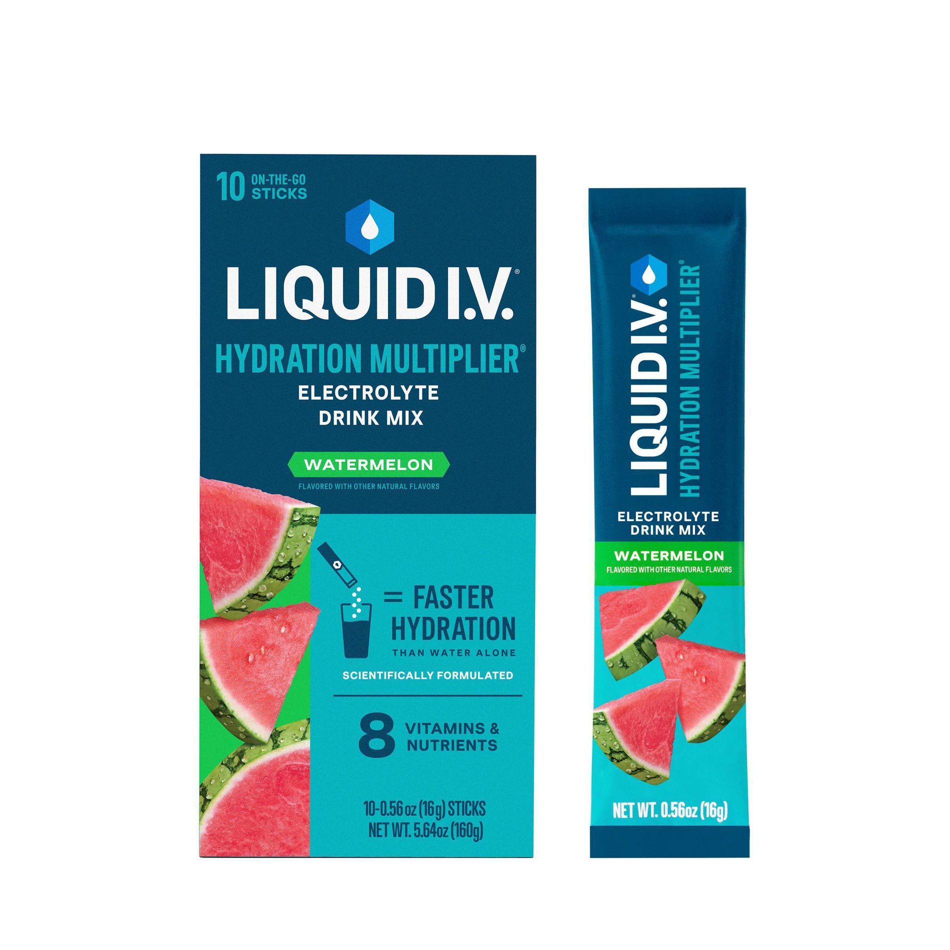 Liquid I.V. Hydration Multiplier Vegan Powder Electrolyte Supplements - Watermelon - 0.56oz each/10ct