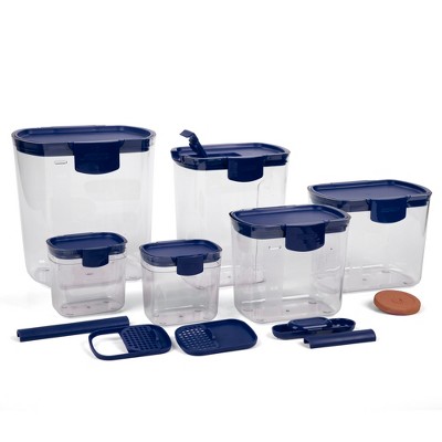 Progressive International Prepworks ProKeeper 6 Piece Clear Food Storage Container Bin and Lid Set for Home Pantry Kitchen Organization, Blue (2 Pack)