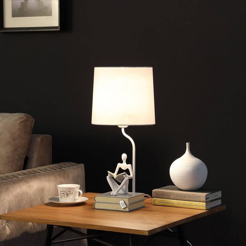 20.5&#34; Reader Sitting A Gray Stack of Books Polyresin Table Lamp White - Ore International, 4 of 5