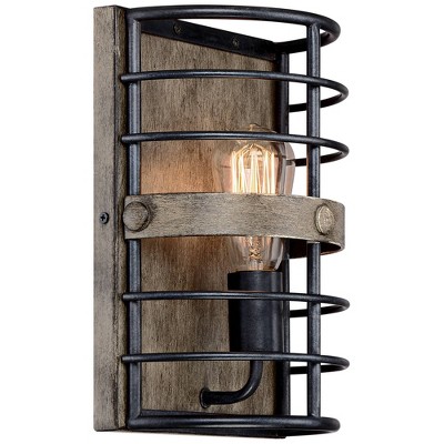 Lexi Rustic Bronze 13" Industrial Cage Wall Light Sconce