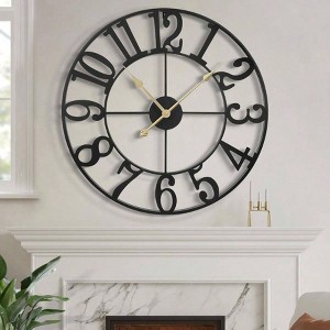 Large Wall Clock 24 Inch Silent Non - Ticking Oversized Decorative Retro Black Metal Clock Living Room Farmhouse Dinner - 1 of 4