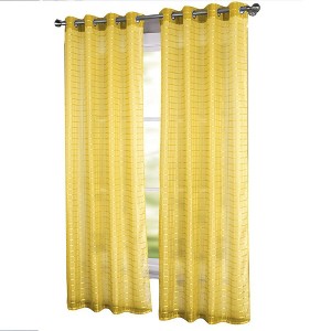 RT Designers Collection Wanda Box Voile Light Filtering One Grommet Curtain Panel 54" x 90" Neon yellow - 1 of 3