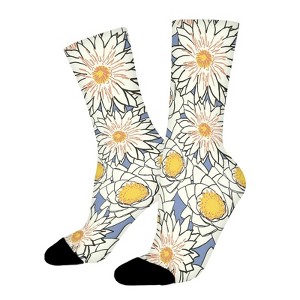 White Blue Flower Women Printed Crew Socks Funny Funky Socks Soft Polyester Novelty Gifts for Artists Men - 1 of 1