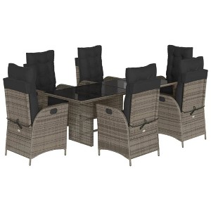 vidaXL 7 Piece Patio Dining Set with Cushions Gray Poly Rattan - Without footrest 6 - 1 of 4