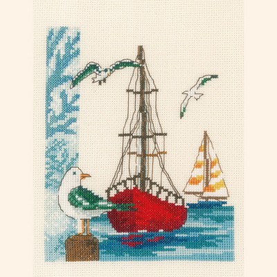 Vervaco Counted Cross Stitch Kit 7.2"X8.4"-Sailboat on Aida (14 Count)